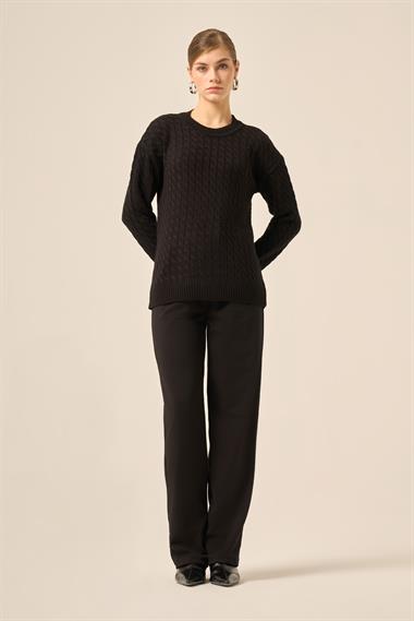 FTZ Women Kadın Saç Örgü Kazak  Siyah 20882