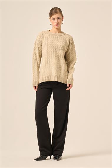 FTZ Women Kadın Saç Örgü Kazak  Taş 20882