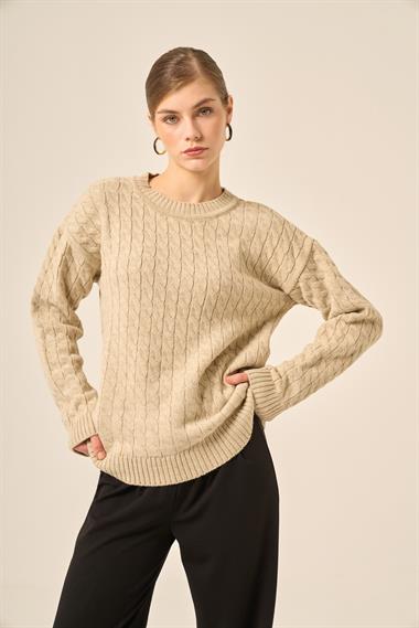 FTZ Women Kadın Saç Örgü Kazak  Taş 20882