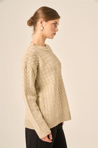 FTZ Women Kadın Saç Örgü Kazak  Taş 20882