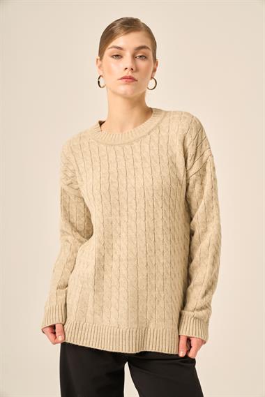 FTZ Women Kadın Saç Örgü Kazak  Taş 20882