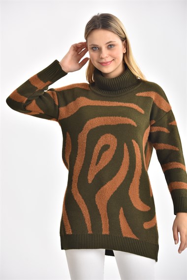 FTZ Women Kadın Sakal Detay Tam Balıkçı Bluz  Haki 21-6231