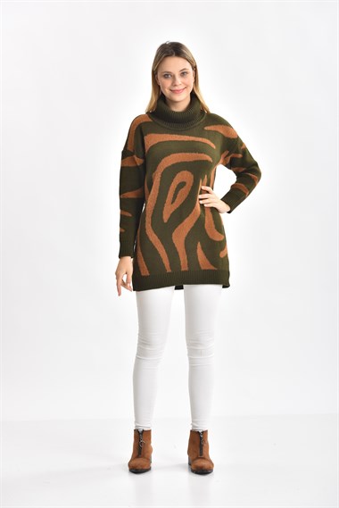 FTZ Women Kadın Sakal Detay Tam Balıkçı Bluz  Haki 21-6231