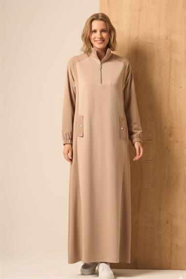 FTZ Women Kadın Scuba Spandex Elbise  Beige 31260