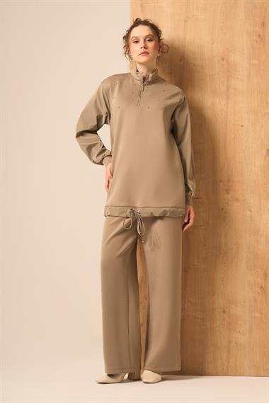 FTZ Women Kadın Scuba Spandex Takım  Bej 31257