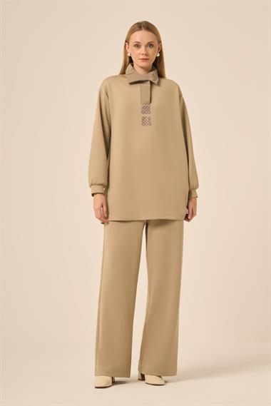 FTZ Women Kadın Scuba Spandex Takım  Beige 31278