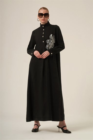 FTZ Women Kadın Selin İşlemeli Elbise  Siyah 31336