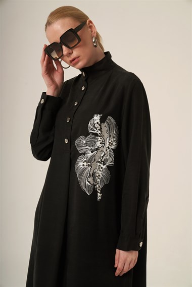 FTZ Women Kadın Selin İşlemeli Elbise  Siyah 31336