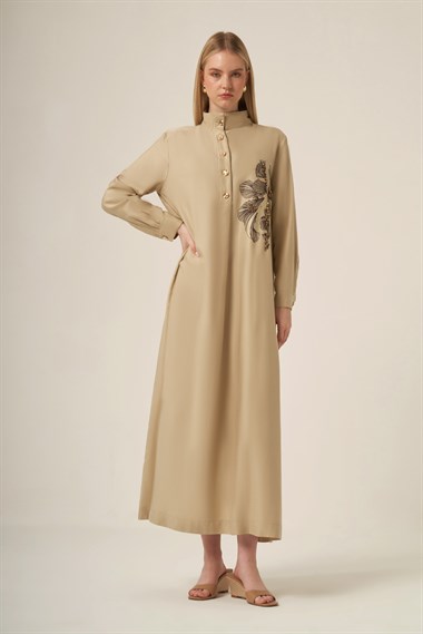 FTZ Women Kadın Selin İşlemeli Elbise  Beige 31336