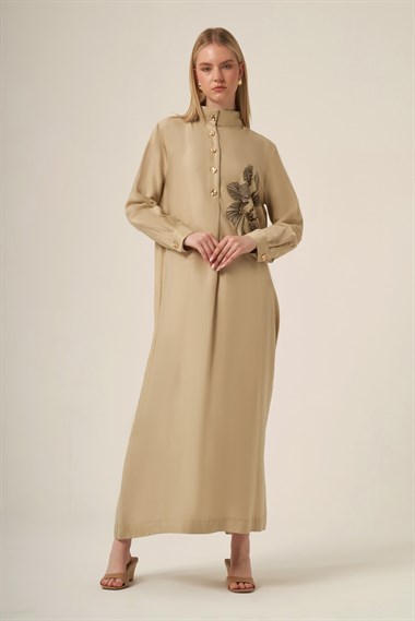 FTZ Women Kadın Selin İşlemeli Elbise  Beige 31336