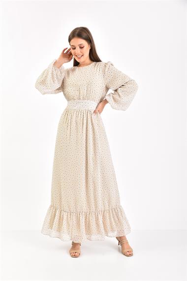 FTZ Women Kadın Şifon Elbise  Beige 30043