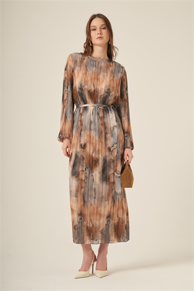 FTZ Women Kadın Şifon Pliseli Elbise  Gri 31307