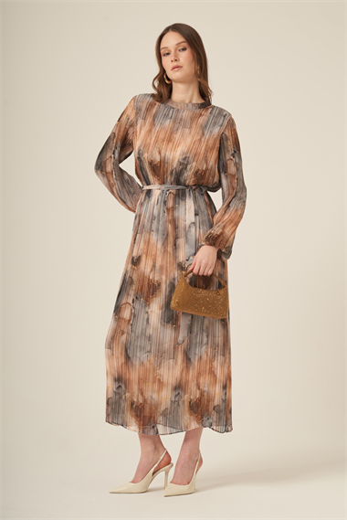 FTZ Women Kadın Şifon Pliseli Elbise  Gri 31307