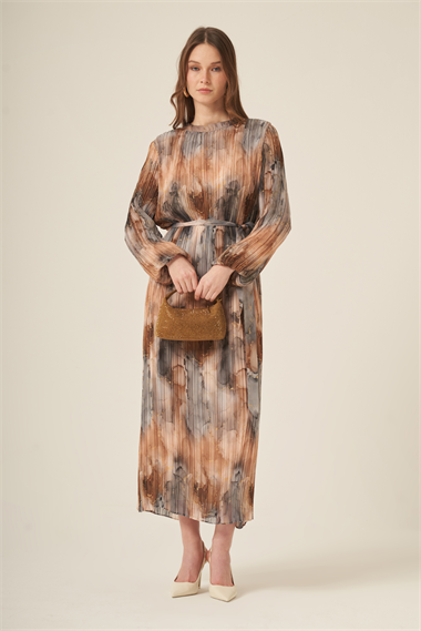 FTZ Women Kadın Şifon Pliseli Elbise  Gri 31307