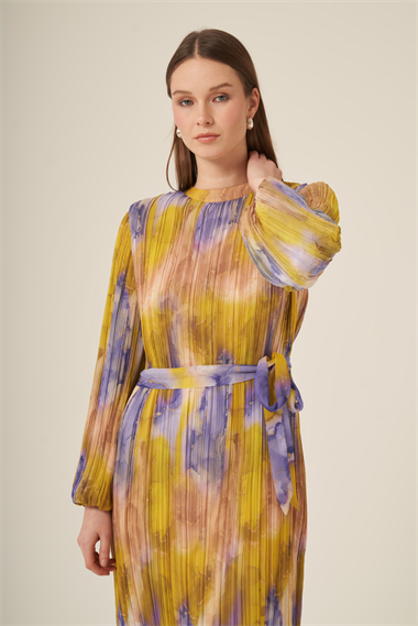 FTZ Women Kadın Şifon Pliseli Elbise  Olive 31307