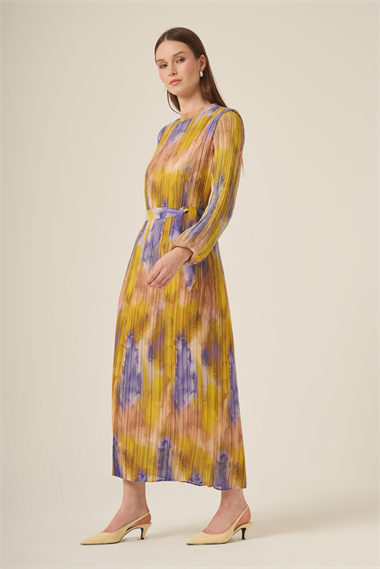 FTZ Women Kadın Şifon Pliseli Elbise  Olive 31307
