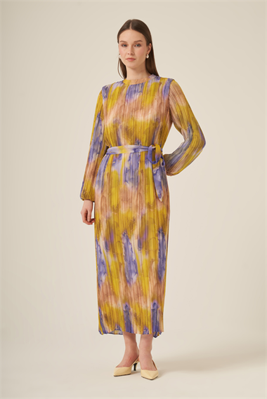 FTZ Women Kadın Şifon Pliseli Elbise  Olive 31307