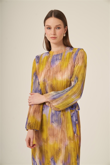 FTZ Women Kadın Şifon Pliseli Elbise  Olive 31307