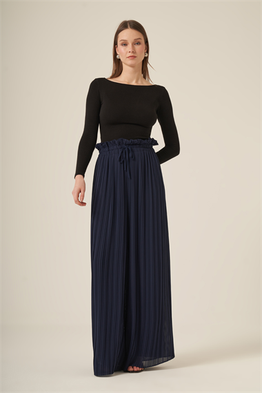 FTZ Women Kadın Şifon Pliseli Pantolon  Lacivert 30700