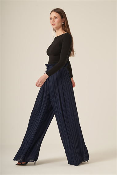 FTZ Women Kadın Şifon Pliseli Pantolon  Lacivert 30700