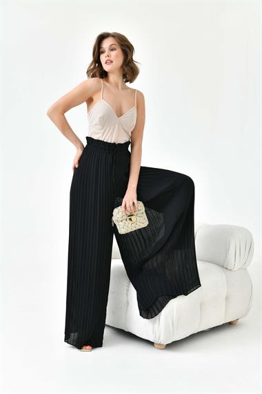 FTZ Women Kadın Şifon Pliseli Pantolon  Siyah 30700