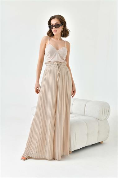 FTZ Women Kadın Şifon Pliseli Pantolon  Beige 30700