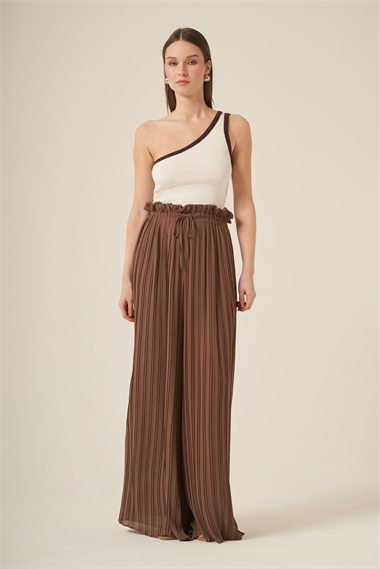 FTZ Women Kadın Şifon Pliseli Pantolon  Vizon 30700