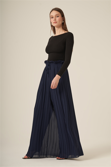 FTZ Women Kadın Şifon Pliseli Pantolon  Lacivert 30700