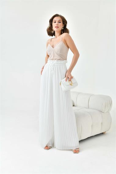 FTZ Women Kadın Şifon Pliseli Pantolon  Ekru 30700