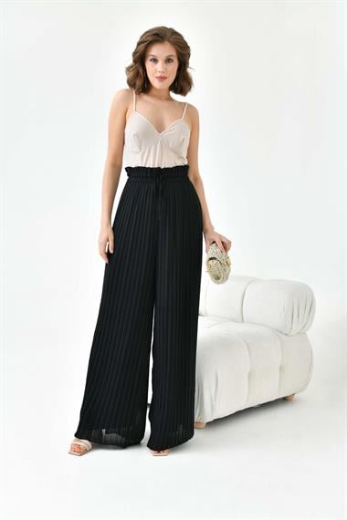 FTZ Women Kadın Şifon Pliseli Pantolon  Siyah 30700