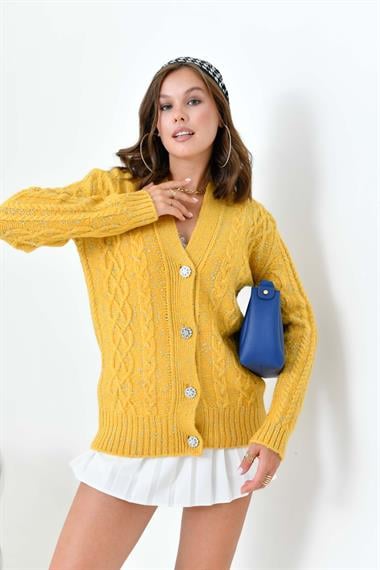 FTZ Women Kadın Sim Detaylı Hırka  Hardal 20589