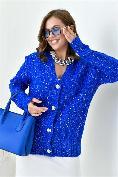 FTZ Women Kadın Sim Detaylı Hırka  Saks Mavi 20589