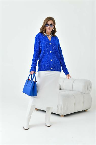 FTZ Women Kadın Sim Detaylı Hırka  Saks Mavi 20589