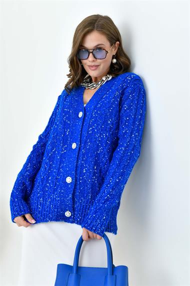 FTZ Women Kadın Sim Detaylı Hırka  Saks Mavi 20589