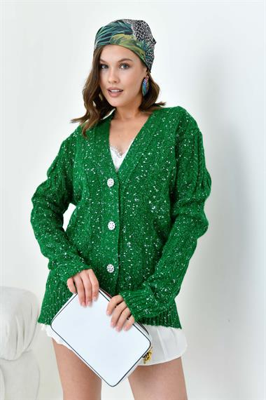 FTZ Women Kadın Sim Detaylı Hırka  Yeşil 20589