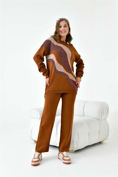 FTZ Women Kadın Sim Detaylı Pantolonlu Takım  Bakır 20508