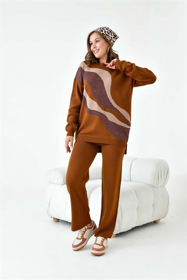 FTZ Women Kadın Sim Detaylı Pantolonlu Takım  Bakır 20508