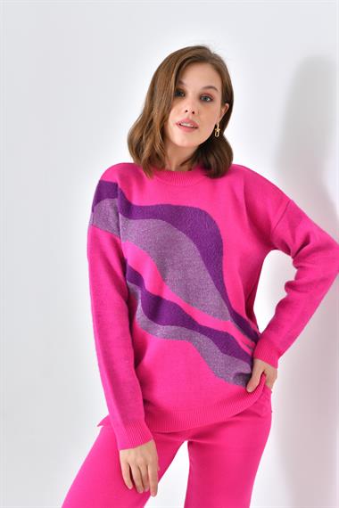 FTZ Women Kadın Sim Detaylı Pantolonlu Takım  Fuşya 20508