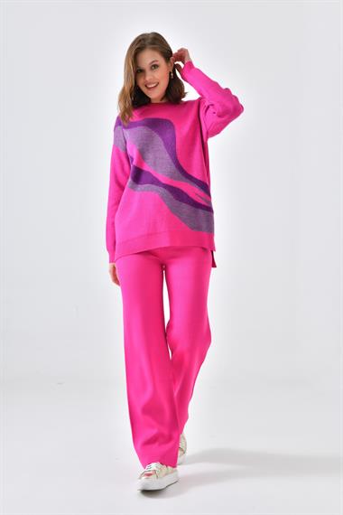 FTZ Women Kadın Sim Detaylı Pantolonlu Takım  Fuşya 20508