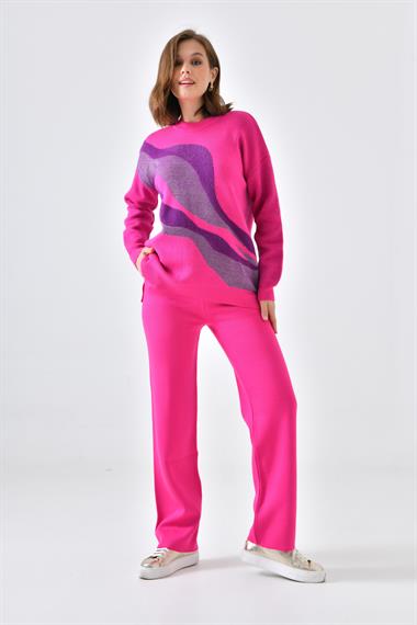 FTZ Women Kadın Sim Detaylı Pantolonlu Takım  Fuşya 20508