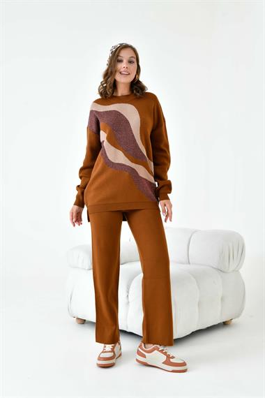 FTZ Women Kadın Sim Detaylı Pantolonlu Takım  Bakır 20508