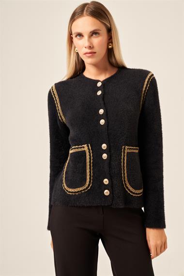 FTZ Women Kadın Sim Şerit Detaylı Hırka  Siyah 25087