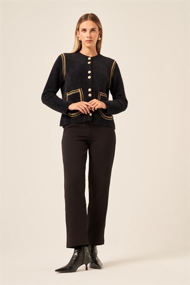 FTZ Women Kadın Sim Şerit Detaylı Hırka  Siyah 25087