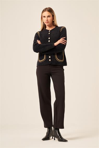 FTZ Women Kadın Sim Şerit Detaylı Hırka  Siyah 25087