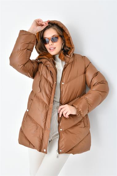 FTZ Women Kadın Şişme Kaban  Camel RBN4074