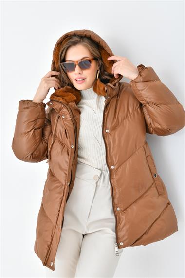 FTZ Women Kadın Şişme Kaban  Camel RBN4074