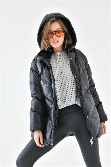 FTZ Women Kadın Şişme Kaban  Siyah RBN4074