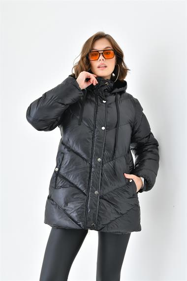 FTZ Women Kadın Şişme Kaban  Siyah RBN4074