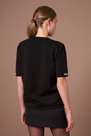 FTZ Women Kadın Strass Taş Detaylı Kazak  Siyah 20893