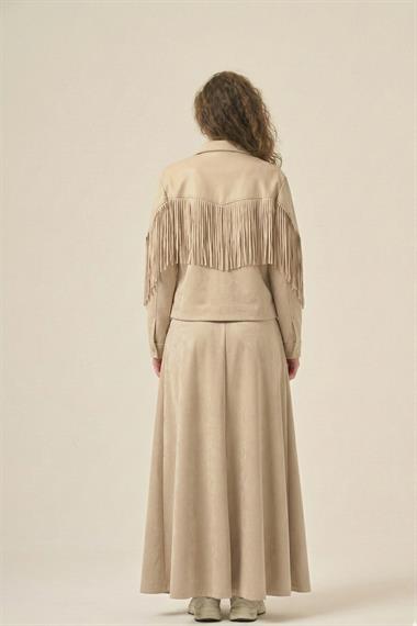FTZ Women Kadın Süet Deri Etekli Takım  Beige 31231